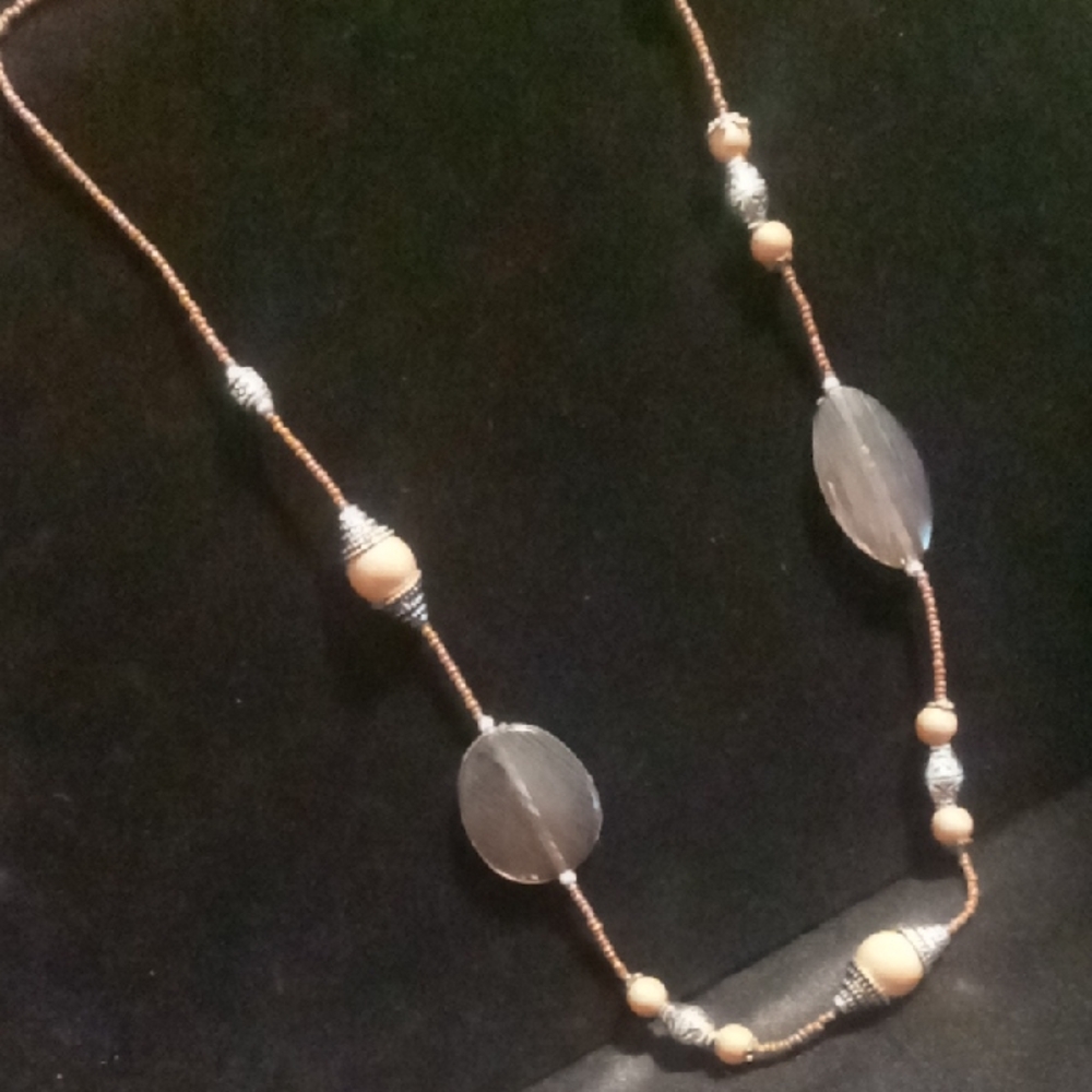 Elegant Silver and Brown Beaded Necklace